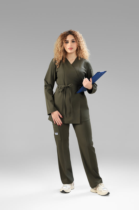 Olive green   Elegant tie scrub design 75 cm -Waterproof fabric  Top length