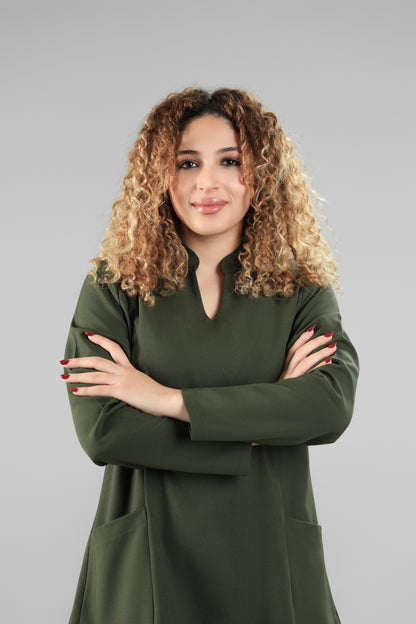 olive Green Modern Classic Scrub Design 90cm - Care Stretch Fabric