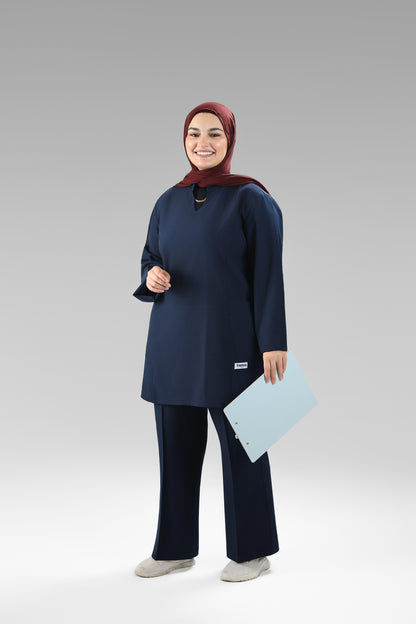 navy Modern Classic Scrub Design 80cm - Care Strech Fabric