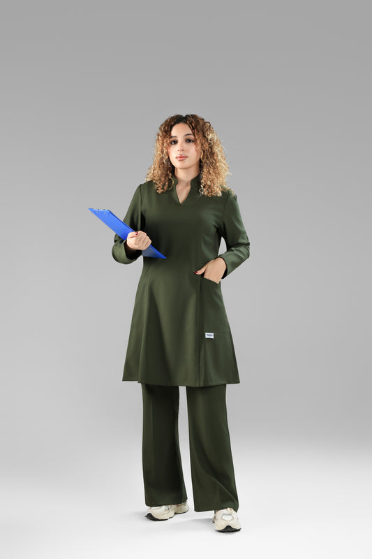 olive Green Modern Classic Scrub Design 90cm - Care Stretch Fabric