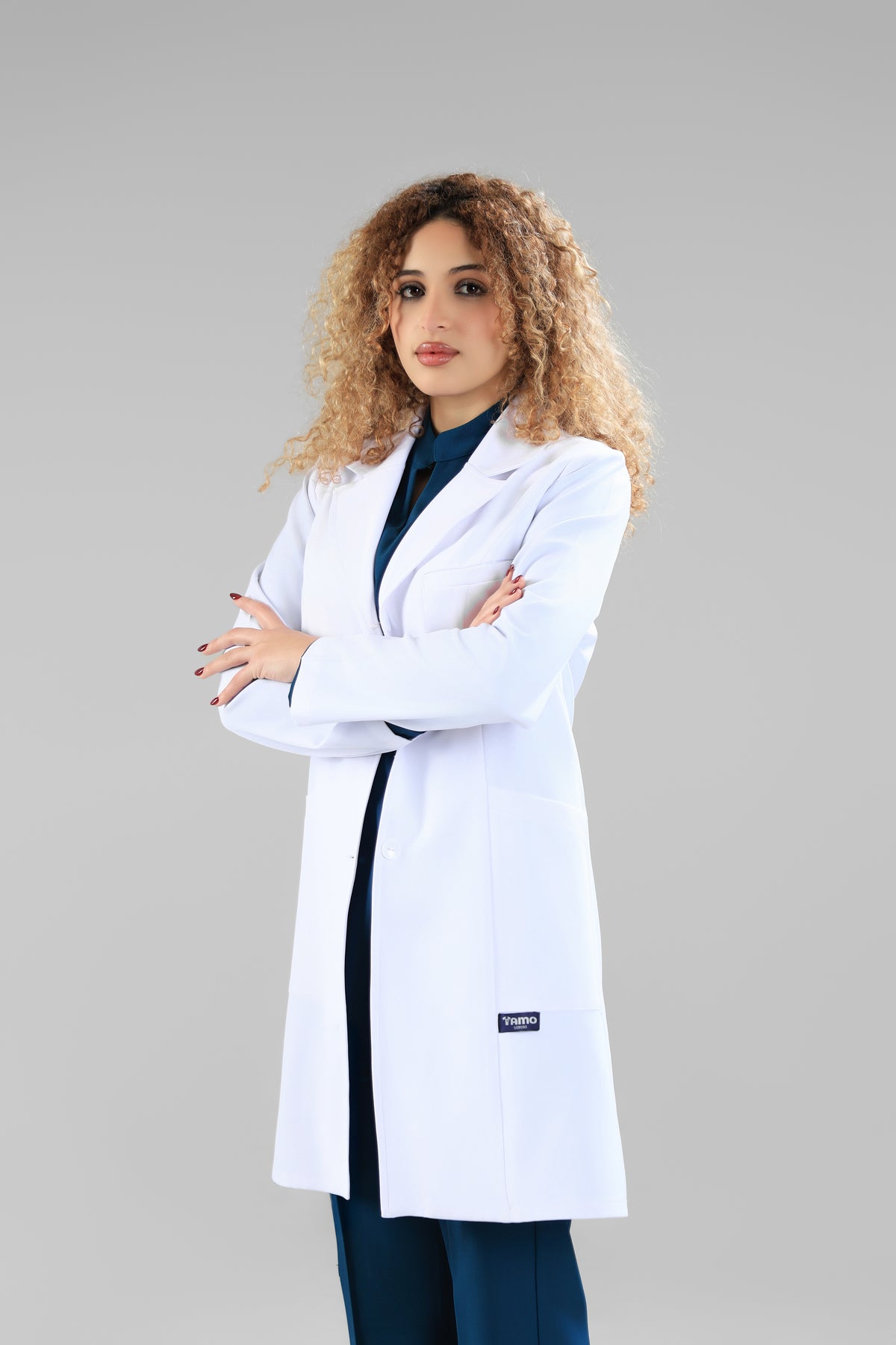 White Tamo Elegant Lab Coat - care strech fabric- Length 80cm