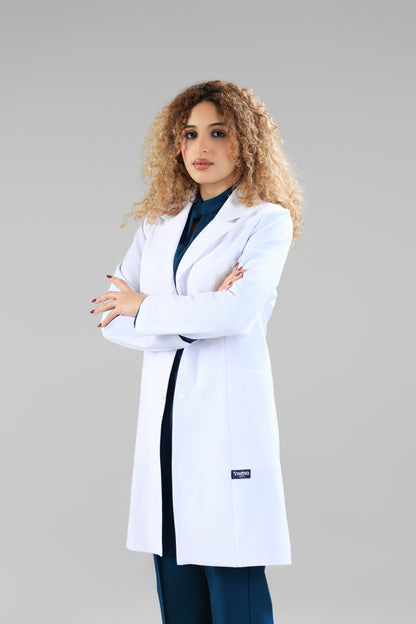White Tamo Elegant Lab Coat - care strech fabric- Length 80cm