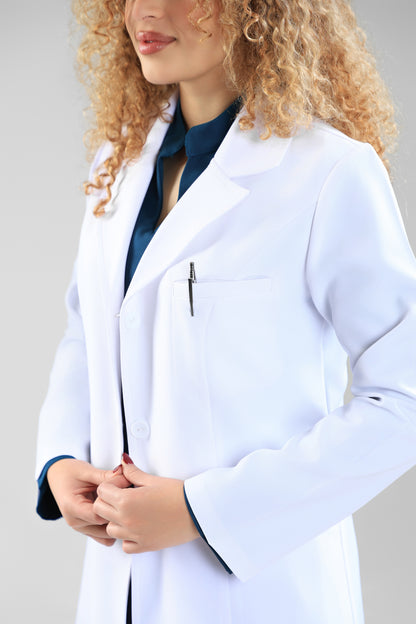 White Tamo Elegant Lab Coat - care strech fabric- Length 90cm