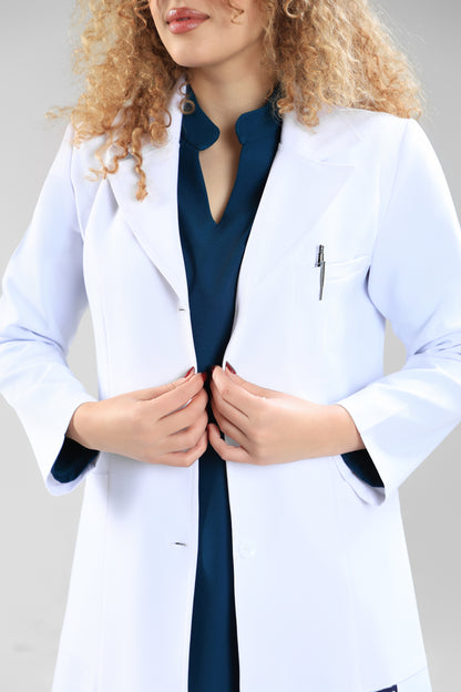 White Tamo Elegant Lab Coat - care strech fabric- Length 80cm