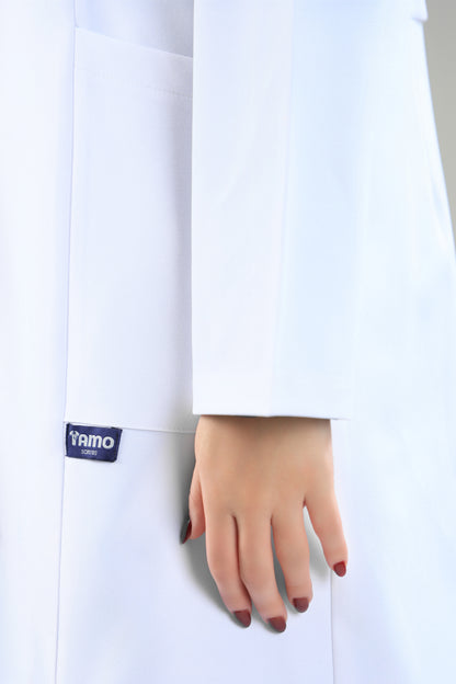 White Tamo Elegant Lab Coat - care strech fabric- Length 80cm