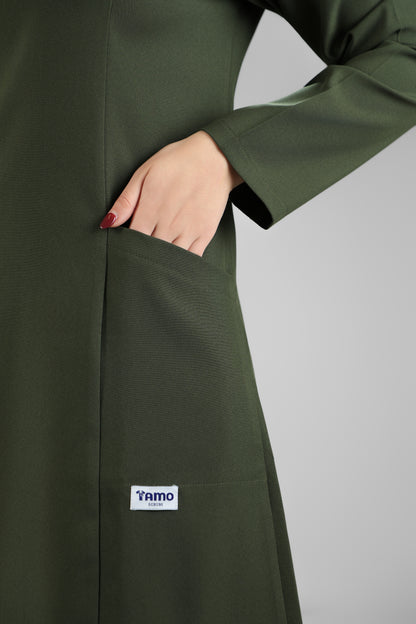 olive Green Modern Classic Scrub Design 90cm - Care Stretch Fabric