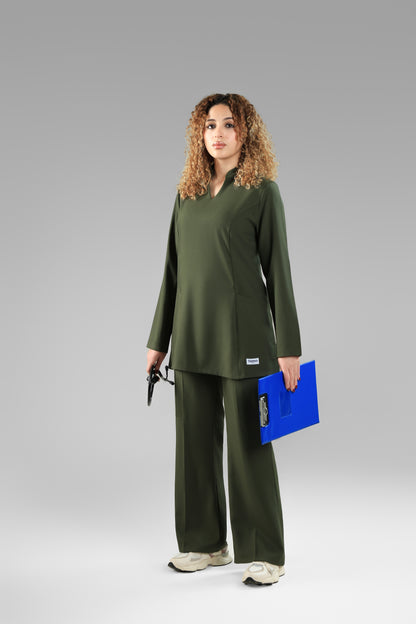 olive Green Modern Classic Scrub Design 75cm - Care Stretch Fabric