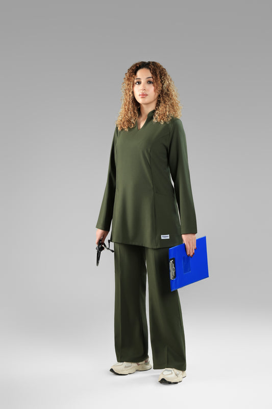olive Green Modern Classic Scrub Design 75cm - Care Stretch Fabric