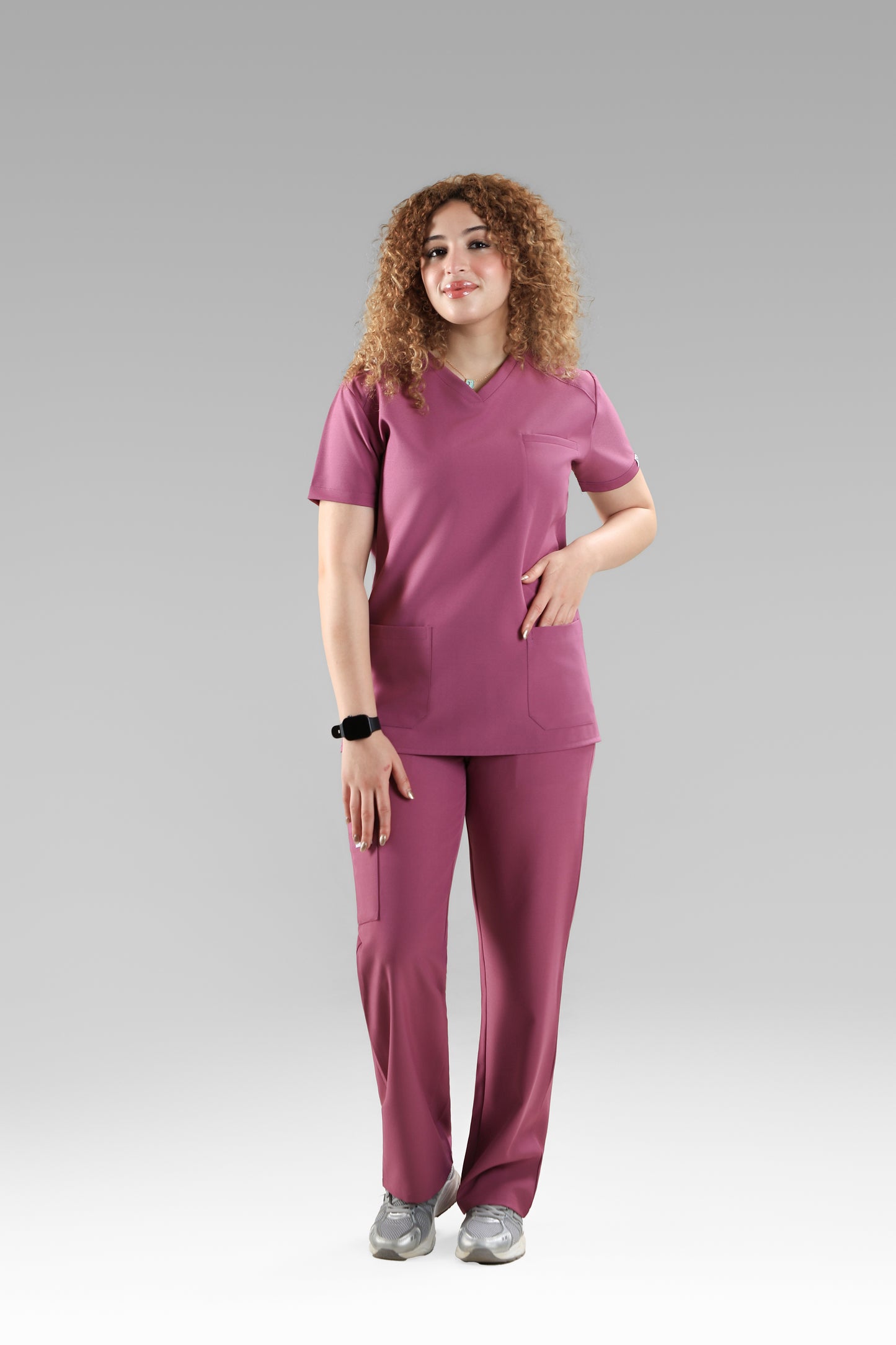 Mauve Pink Signature V-Neck Scrub Design 70cm – Care Stretch Fabric