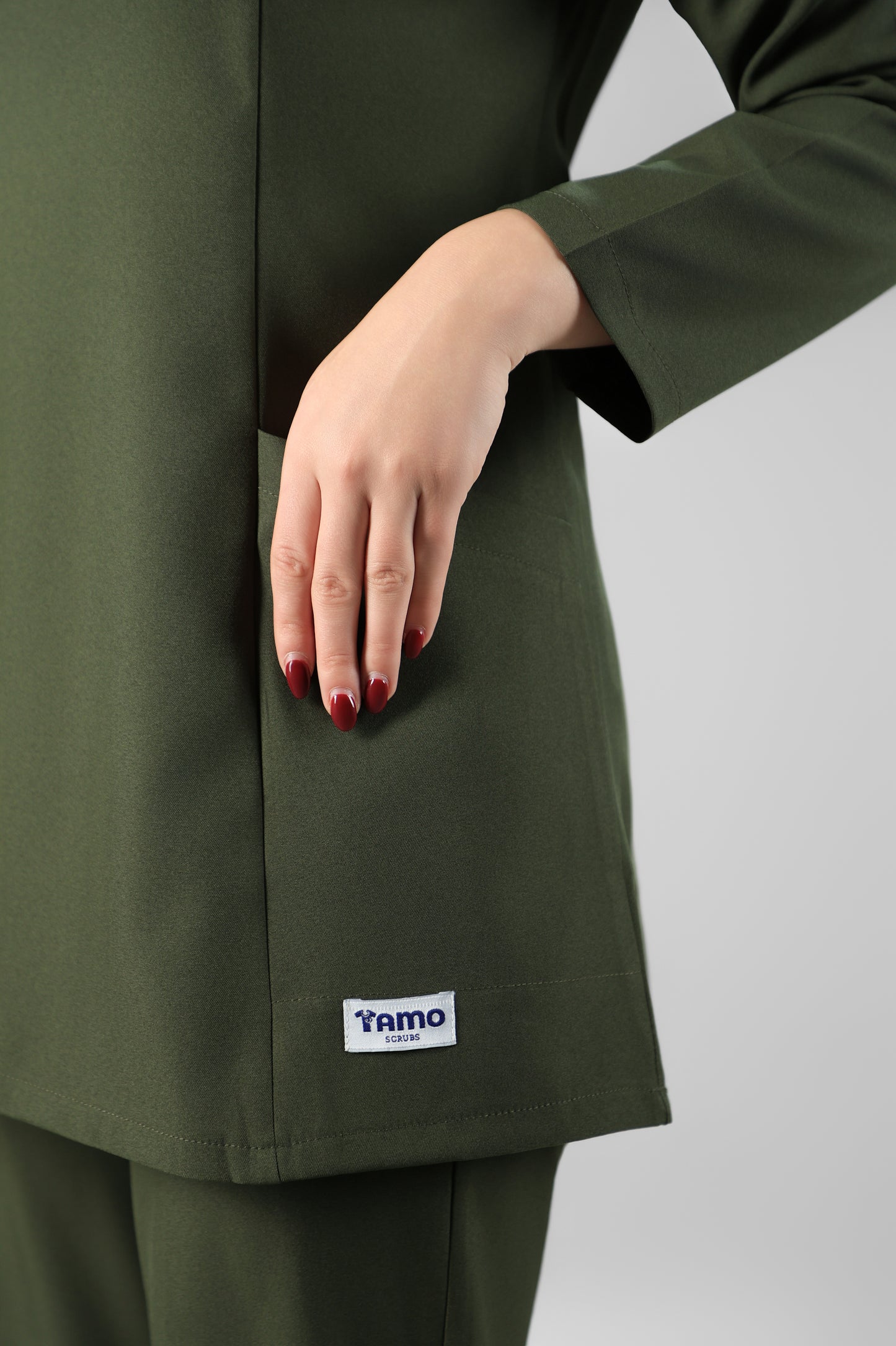 olive Green Modern Classic Scrub Design 75cm - Care Stretch Fabric