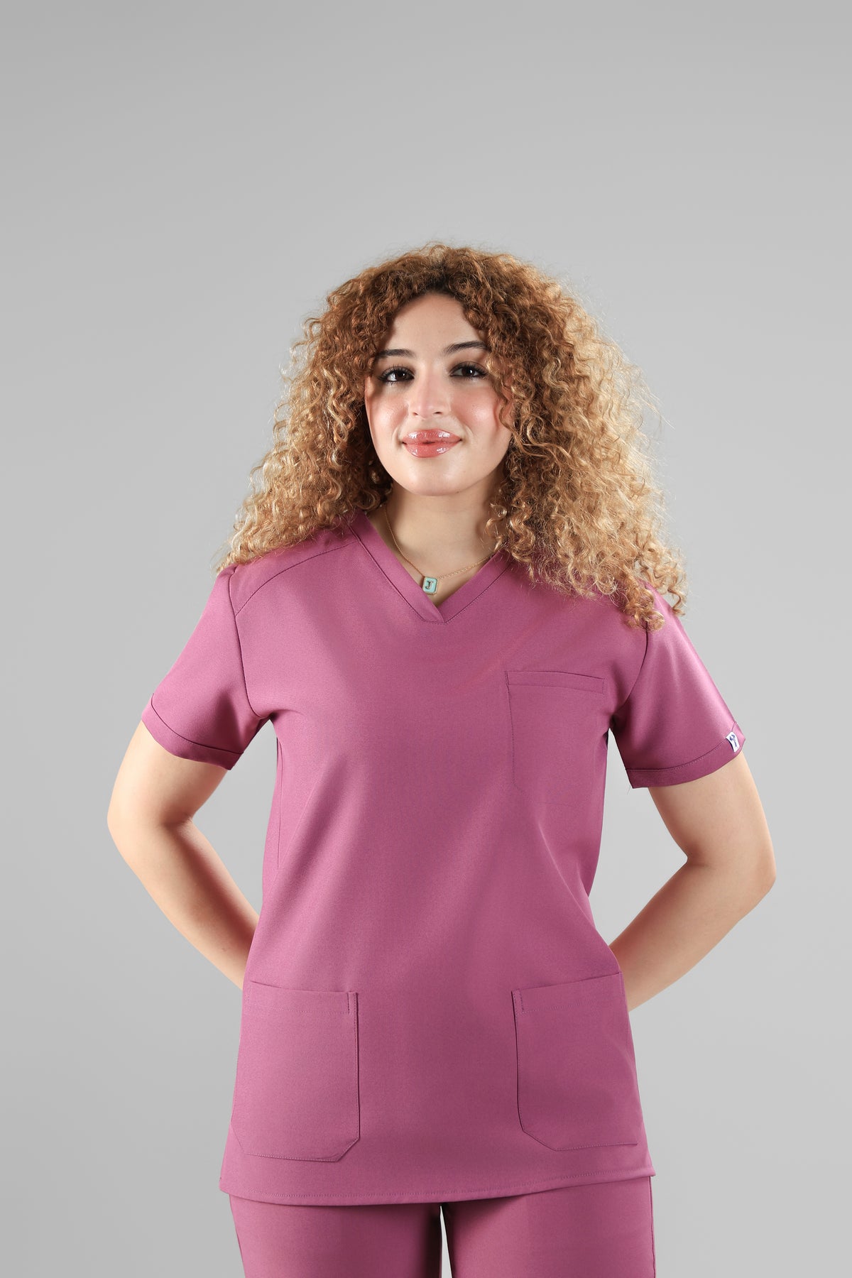 Mauve Pink Signature V-Neck Scrub Design 70cm – Care Stretch Fabric